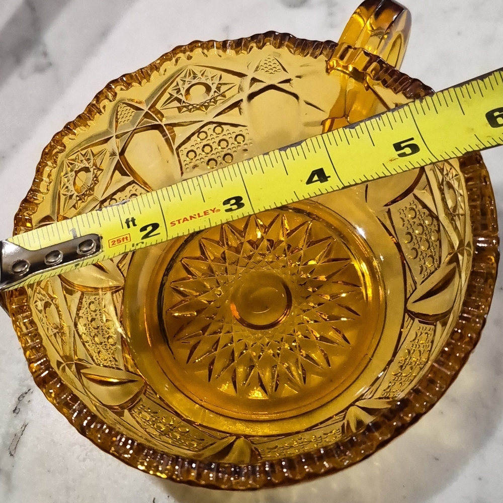 Set Of 2 Amber Carnival Glass Pieces, L.E. Smith Bowl, Indiana Triangle Dish - Picture 4 of 4